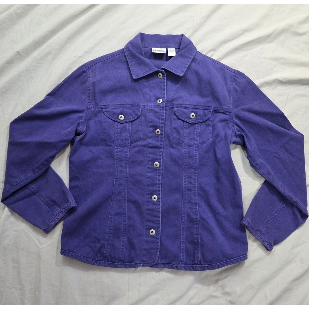 Chico's Womens Purple Denim Button‎ Up Shirt Jacket 100% Cotton Size 1